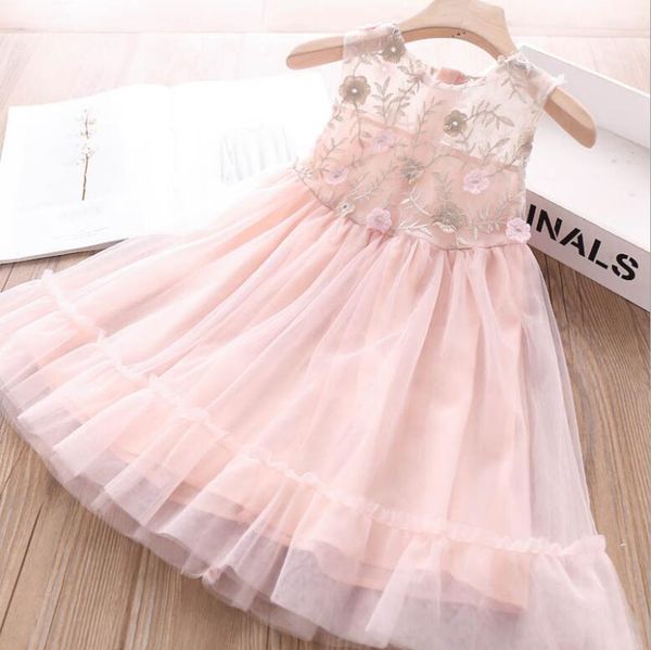 

summer new girls flower decoration tulle sleeveless party tutu dresses kids dress for girl children's dresses wholesale, Red;yellow
