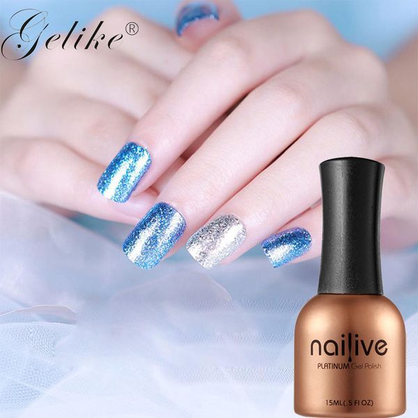 

gelike platinum nail gel polish 12 color 15ml platinum gel glitter sequins starry uv nail art polish lacquer varnish, Red;pink