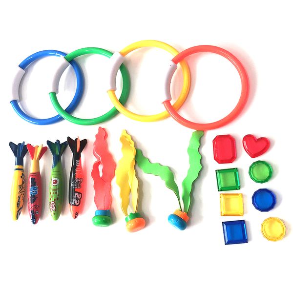 

19pcs/set toys gifts sticks treasures waterproof plastic balls torpedo swimming pool kids games diving rings underwater funny