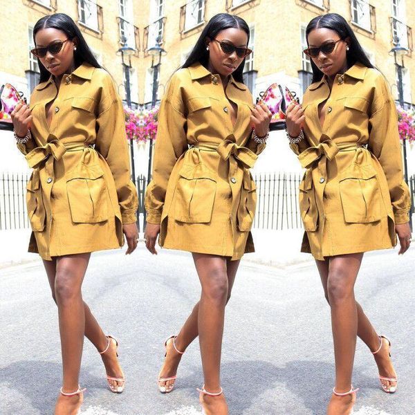 

breasted lapel neck loose trench coat with sashes women clothing women designer trench coats fashion single, Tan;black