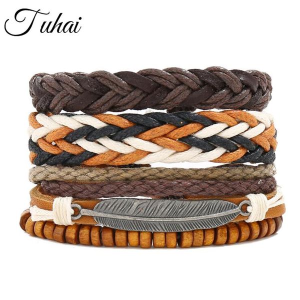 

4pcs folk-custom style rope genuine leather braided bracelets&bangles adjustable lace up wristband women and men, Golden;silver