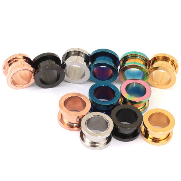 

alisouy colorful anodized stainless steel screw fit ear flesh tunnel earring plug expander body jewelry piercing earlet gauges, Slivery;golden