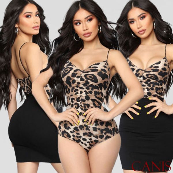 

2019 новый женский леопардовый bodycon боди без рукавов бандаж комбинезон комбинезон купальник топы плюс размер, Black;white