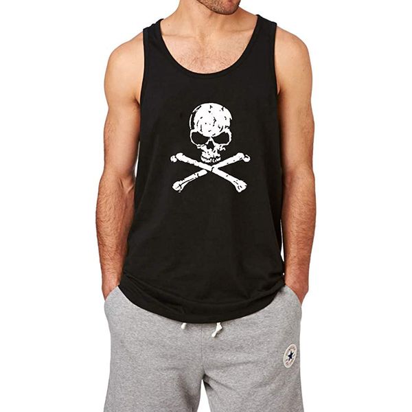 

men's skull and crossbones - badass fitness workout casual tank men summer cotton letter print tank top, White;black