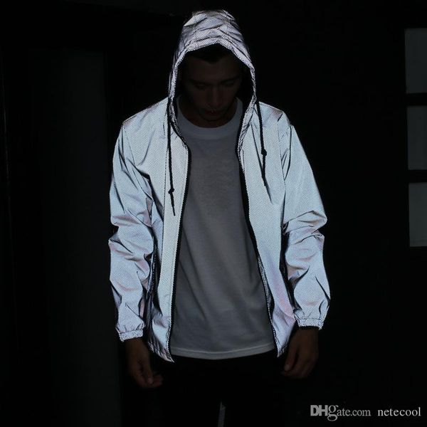 

tide jacket men 3m reflective jacket casual hiphop windbreaker night sporting coat hooded fluorescent clothing couple hooded jacket sale, Black;brown