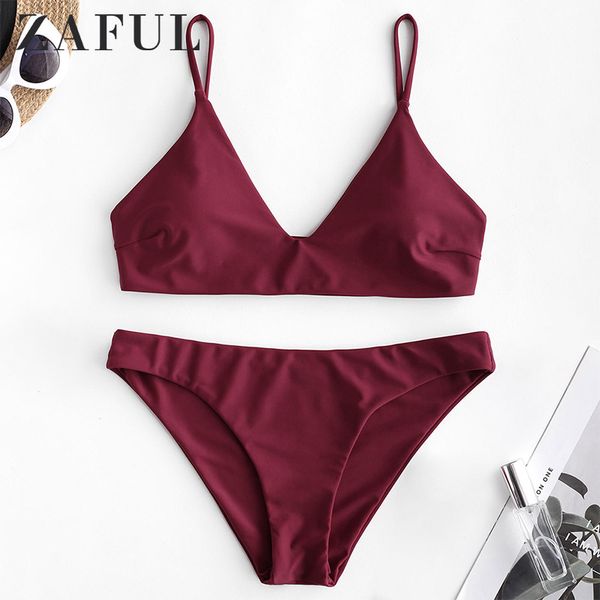 

bikinis set zaful bikini 2021 solid bralette swimsuit spaghetti straps padded women swimwear classic push up bathing suit