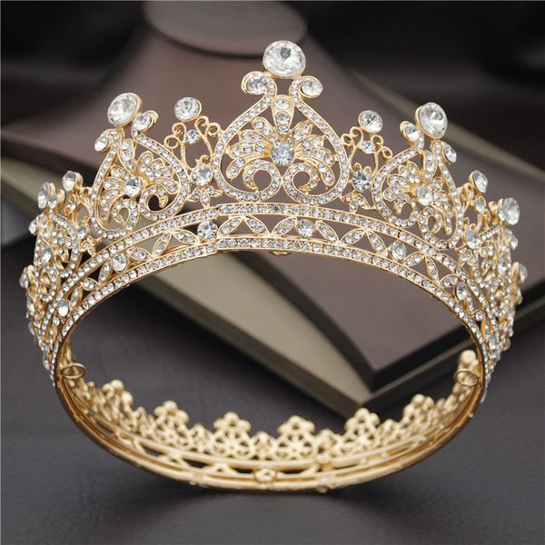 

bridal crown tiara queen king diadem headpieces bride cricel wedding crown hair jewelry head accessories, Golden;white
