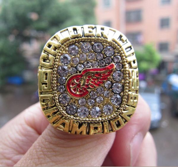 

1986 detroit red wings stanley cup team champion championship ring with wooden display box souvenir fan gift wholesale 2019 drop shipping, Golden;silver