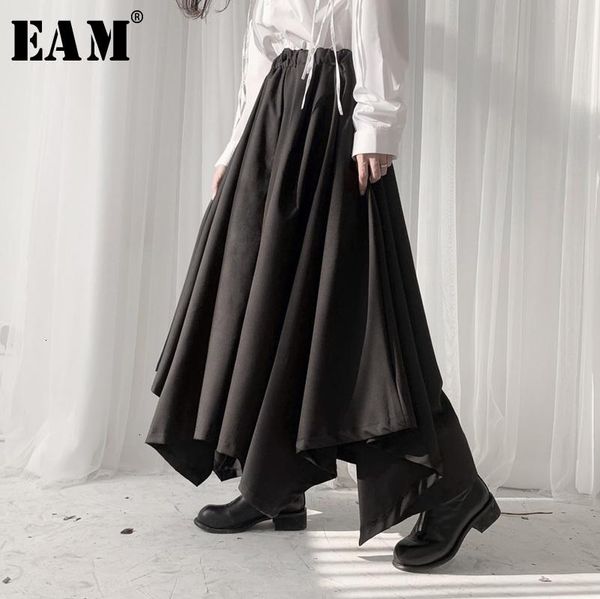 

eam] high elastic waist black asymmetrical wide legtrousers new loose fit pants women fashion tide spring autumn 2020 19a-a532, Black;white