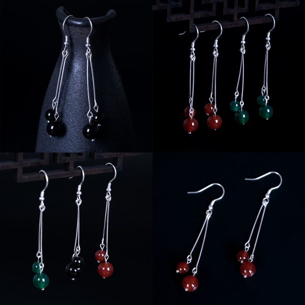 

925 s silver black red green long fund red agate earrings woman diy manual concise do used earring earring charms gemstone, Golden