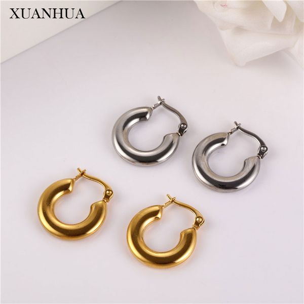 

xuanhua round small hoop earrings for women stainless steel jewelry woman accessories fashion jewelry ing, Golden;silver