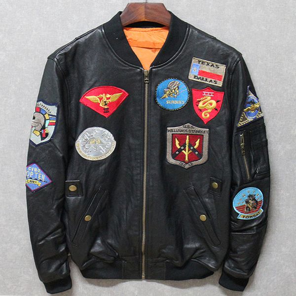 

male leather jacket with multi-standard vegetable tanned sheepskin coat, Black