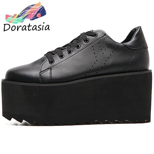 

doratasia 2020 new women ins reflective patent leather shoes high wedges flats women fashion high platform sneakers, Black