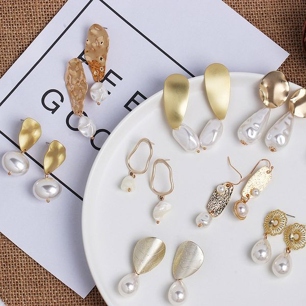 

womens alloy simulated pearl earrings geometric irregular ear accessories decor for ladies girls ty66, Silver