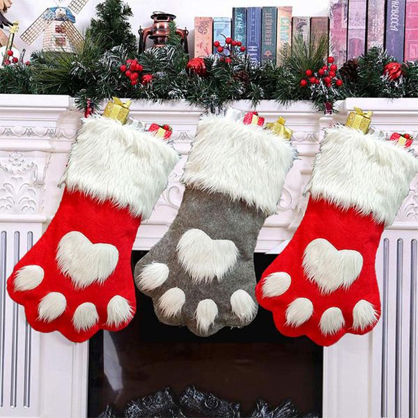 

christmas party dog cat paw stocking hanging socks tree ornament decor hosiery plush xmas socks kdis gift candy bag an2702