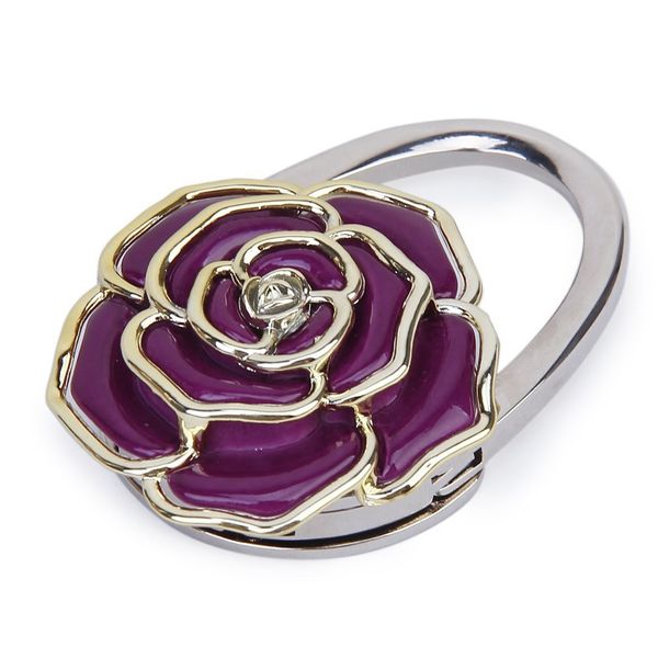 

jho-folding handbag/purse/bag hanger table hook hang holder rose flower shape purple dumbbells