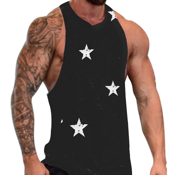 

mens male tanks training summer printed casual fashion bodybuilding slim fit shirt sports crew neck fitness, White;black