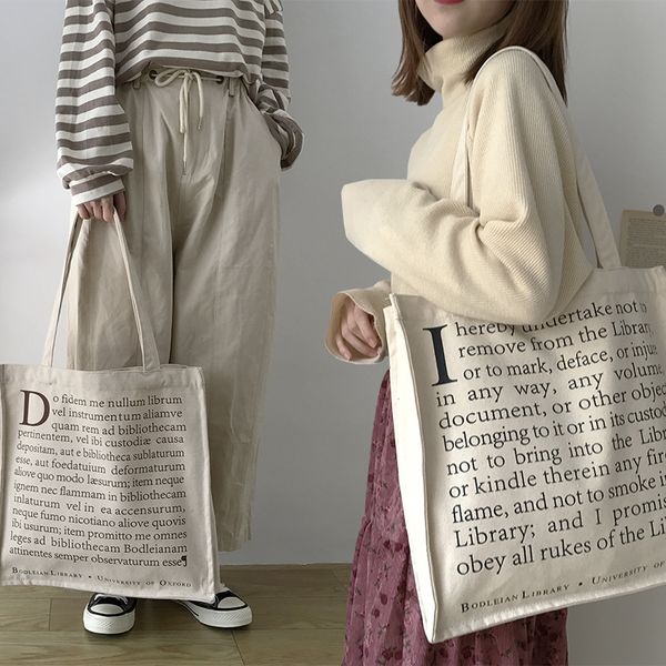 

women canvas shoulder bag bodleian library oxford college students' books bag cotton cloth shopping bags handbags tote for girls