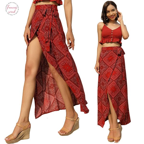 

high split long geometric printed wrap bohemian skirt women 2019 summer beach casual maxi skirt sash high waist long boho, Black