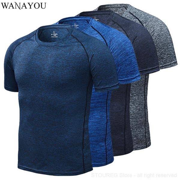 

wanayou -4xl men quick drying running t-shirts breathable compression training climbing sports shirts gym fitness workout sh, Black;blue