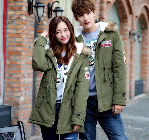 

men women winter coats outdoor warm jacket thick long coat hooded parka jackets big fur collars slim outerwear, Blue;black