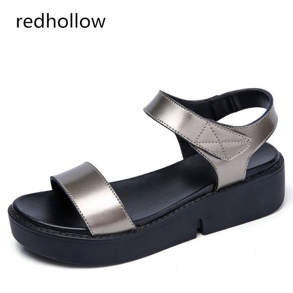 

women sandals summer beach platform rome style sandals real leather high heels open toe women's flat women casual shoes, Black