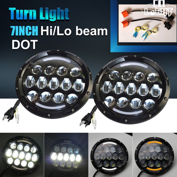 

7inch round led headlights 105w high/low h4 12v 24v auto headlamp with angel eye drl for jeep wrangler lada niva hummer