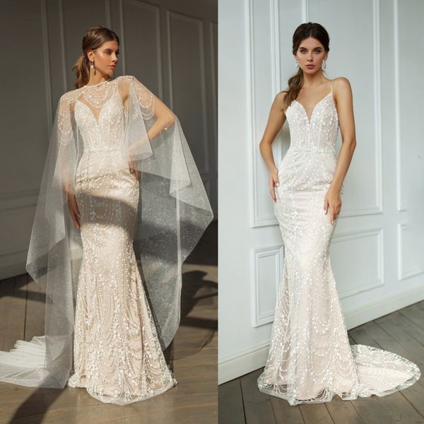 

2020 bohemian свадебные платья с wrap бретельках кружева аппликации свадебные платья поезд стреловидности кузнецова русалка boho свадебное п, White