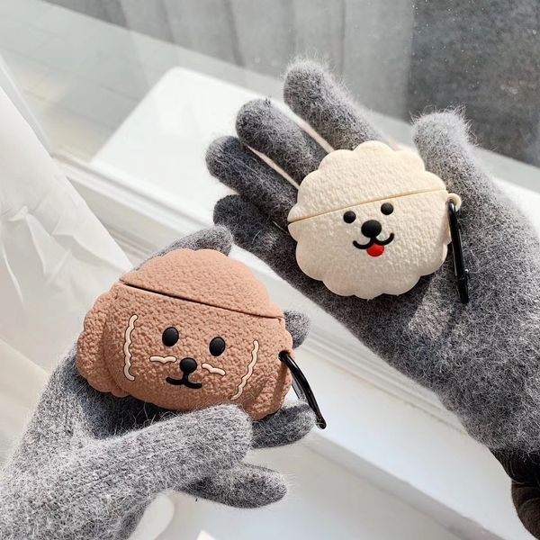 

cute white brown teddy dog airpods pro earphone case for airpods charging box protective cover accessory (excluding headphones