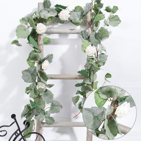 

2 pack artificial hanging leaves vines 5.6 feet fake begonia leaves plant garland for indoor outdoor wedding decor greene