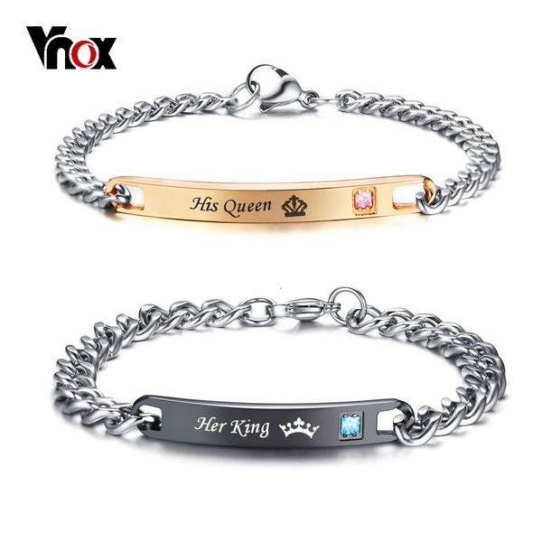 

vnox his and her matching set couple bracelet stainless steel his queen her king promise lovers bracelets gift, Golden;silver