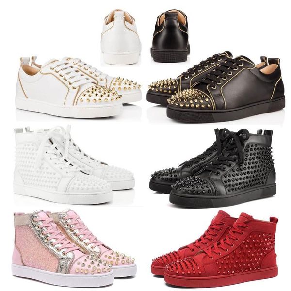 

2019 r men women red bottom glitter party genuine leather glittery bottom 9877 spikes flats shoes fashion luxury casual n1879, Black