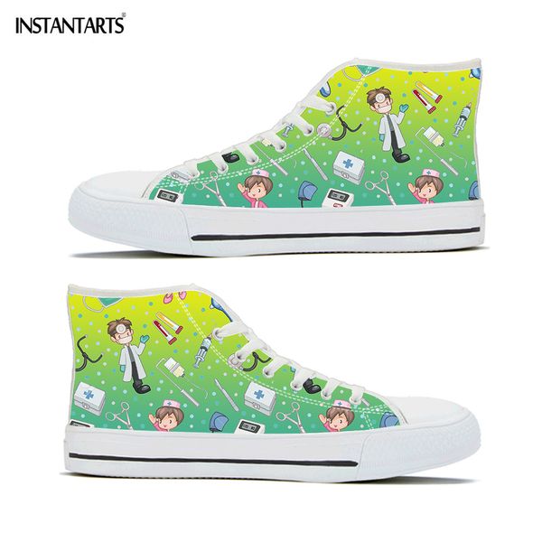 

instantarts cartoon nurse printing women flats shoes high canvas shoe nursing girls casual footwear sneakers light, Black
