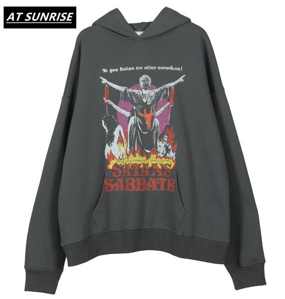 

men's hoodies & sweatshirts hip hop goat satan print fleece hooded 2021 streetwear men punk rock pullover casual black hoodie