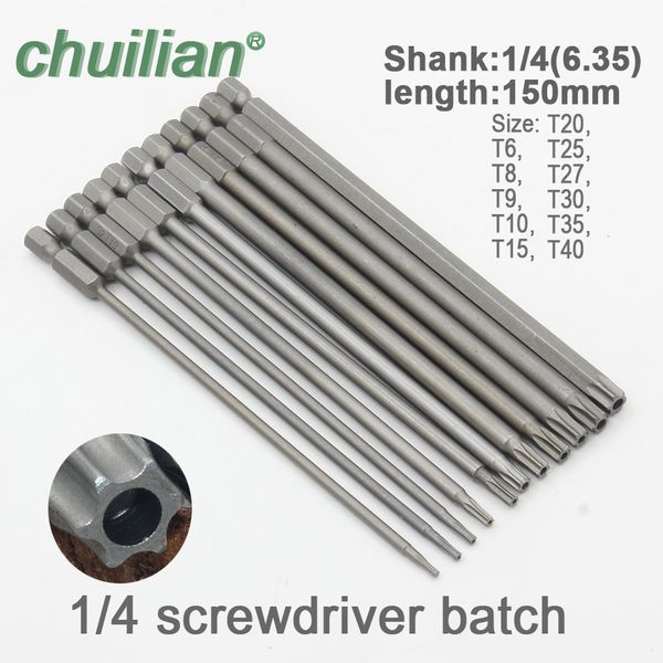 

1pc 150mm long t6-t40 magnetic torx screwdriver bits set electric screwdriver head t6,t8,t9, t10,t15,t20,t25,t27, t30,t35,t40