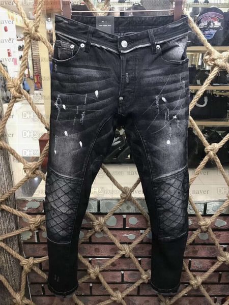 

new arrival brand designer men denim jeans embroidery pants fashion holes trousers us size 28-38 428, Blue