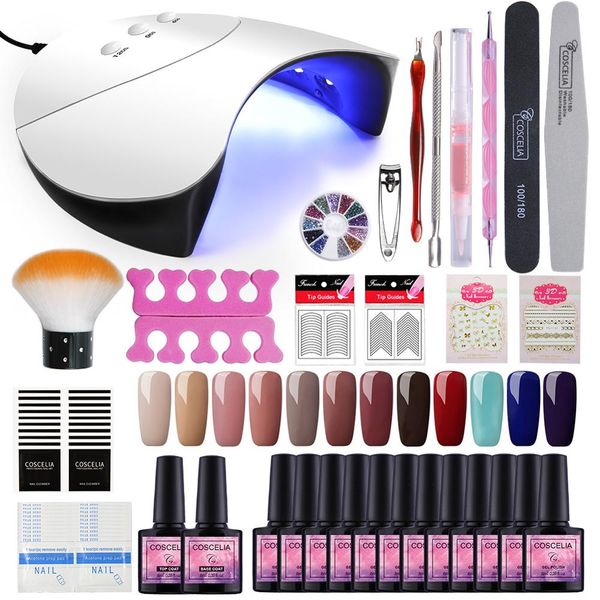 

coscelia manicure nail art set 36w uv led lamp dryer with gel nail polish set kit tools gel varnish manicure tools kit