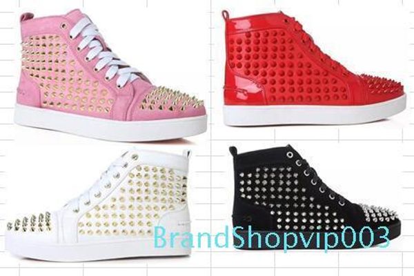 

2017 new spikes shoes men leather casual shoes high luxury red bottom fashion sneakers rivets male leisure shoes size 36-47, Black