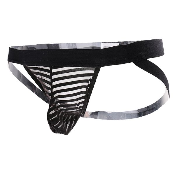 

mens sheer striped briefs underwear panties g-string t-back black, Black;white