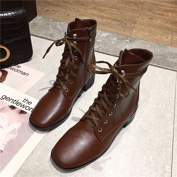 

women's short boot lady boots bootee woman 2019 low heels booties zipper winter shoes leather booties mid-calf ladies rock rubbe, Black