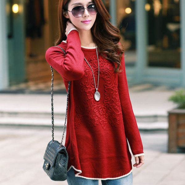 

women's sweaters spring and autumn winter sale style fashion loose curl collar flower knit sweater clothing, White;black