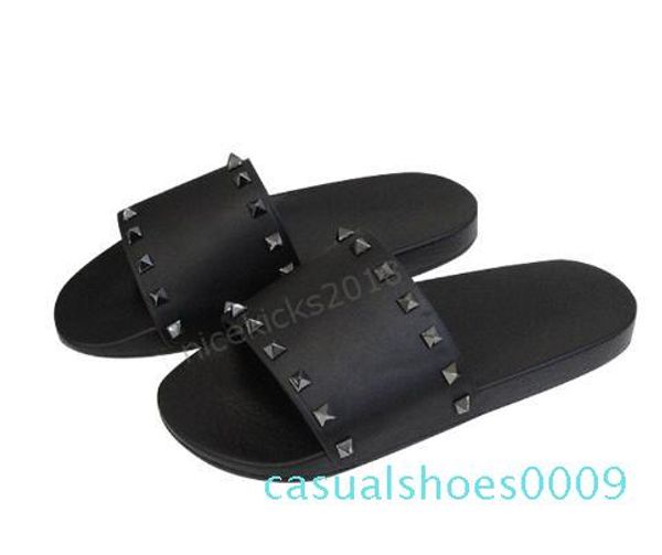 

fashion luxury designer women slippers sandals ladies slipper tide male rivet stud slippers non-slip leather mens casual spikes shoes c09, Black