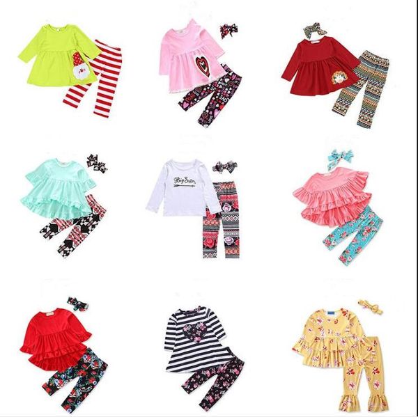 

girls clothes unicorn kids floral suits fashion boutique outfits school baby ruffle clothing sets letter printed pants headbands b5172, White