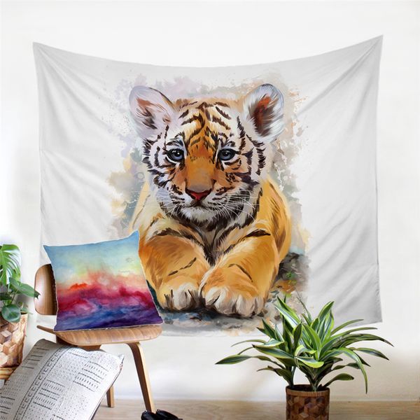 Tiger Baby Wall Carpet Watercolor Decorative Wall Hanging Wild