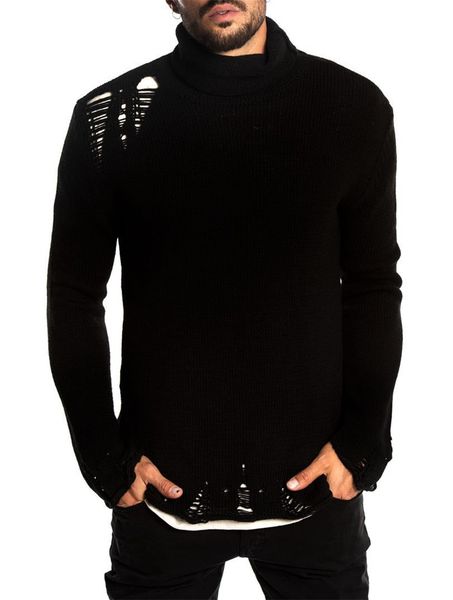 

отверстие мужские дизайнерские свитера мода черепаха шеи тонкий мужские свитера повседневная сплошной цвет пуловер мужская одежда, White;black