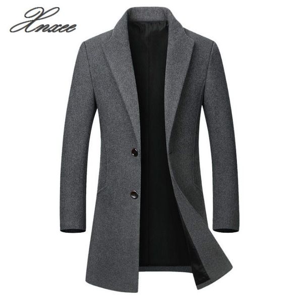 

winter wool jacket men's wool coat casual slim collar coat men's long cotton collar trench, Black