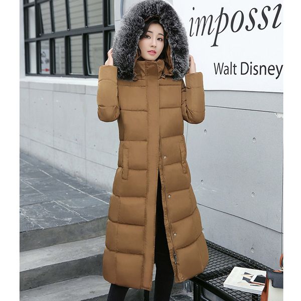 

new women winter long down coat big fur collar fashion female duck parkas jacket thick warm elegant down coat slim wadded jacket, Black