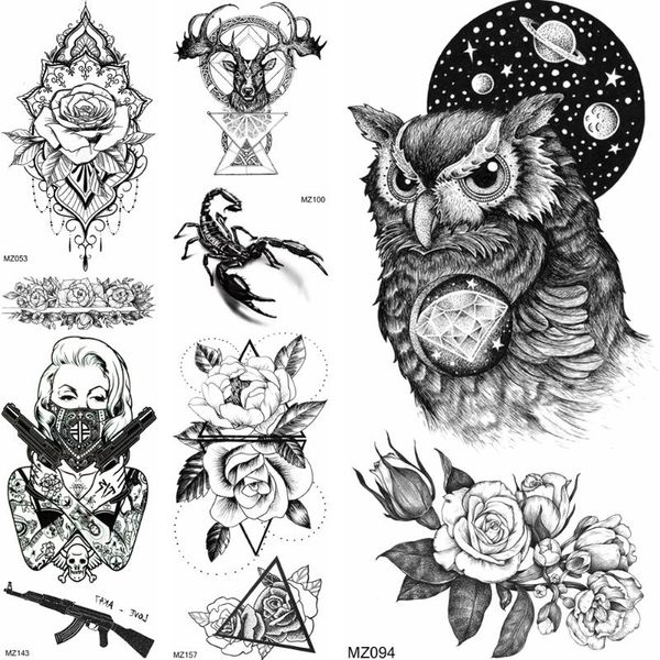

realistic masked gangster adults temporary tattoos flower body art girls arm tattoo stickers sheets ak gun m416 tattoo