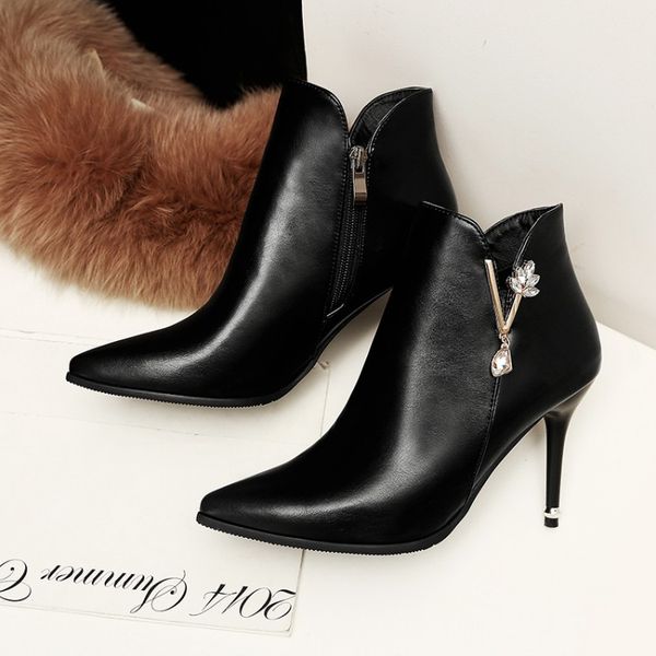 

big size 9 10 11-15 boots women shoes ankle boots for women ladies water drill pendant side zipper, Black