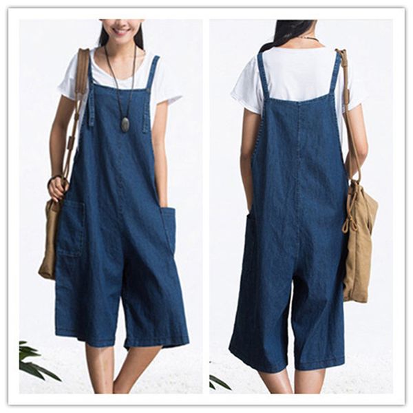 

new summer causl loose playsuit women spaghetti strap playsuits denim bib pants knee-length overall rompers student, Black;white